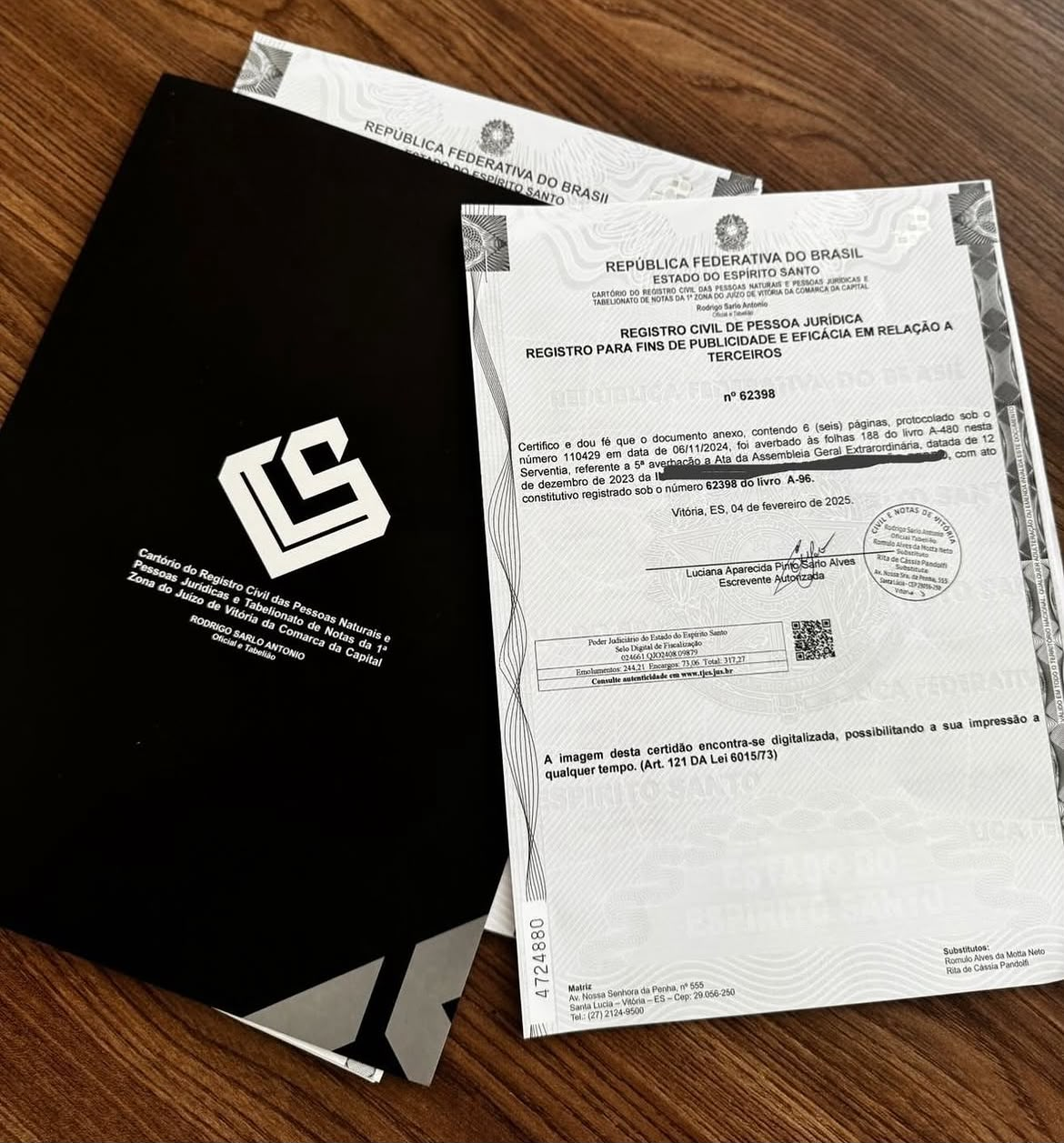 Certidão de registro civil de pessoa jurídica emitida em cartório